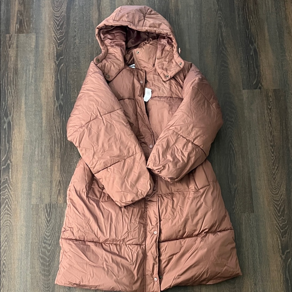 NWT Old Navy Size XL Long Hooded Puffer Coat - Dusty Rose